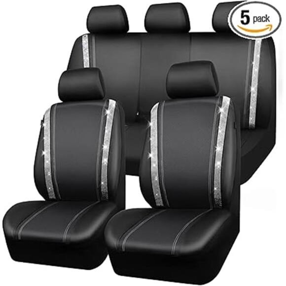 Bling Car Seat Covers Full Set,Shining Rhinestone Diamond Waterproof FauxLeather - Picture 7 of 7